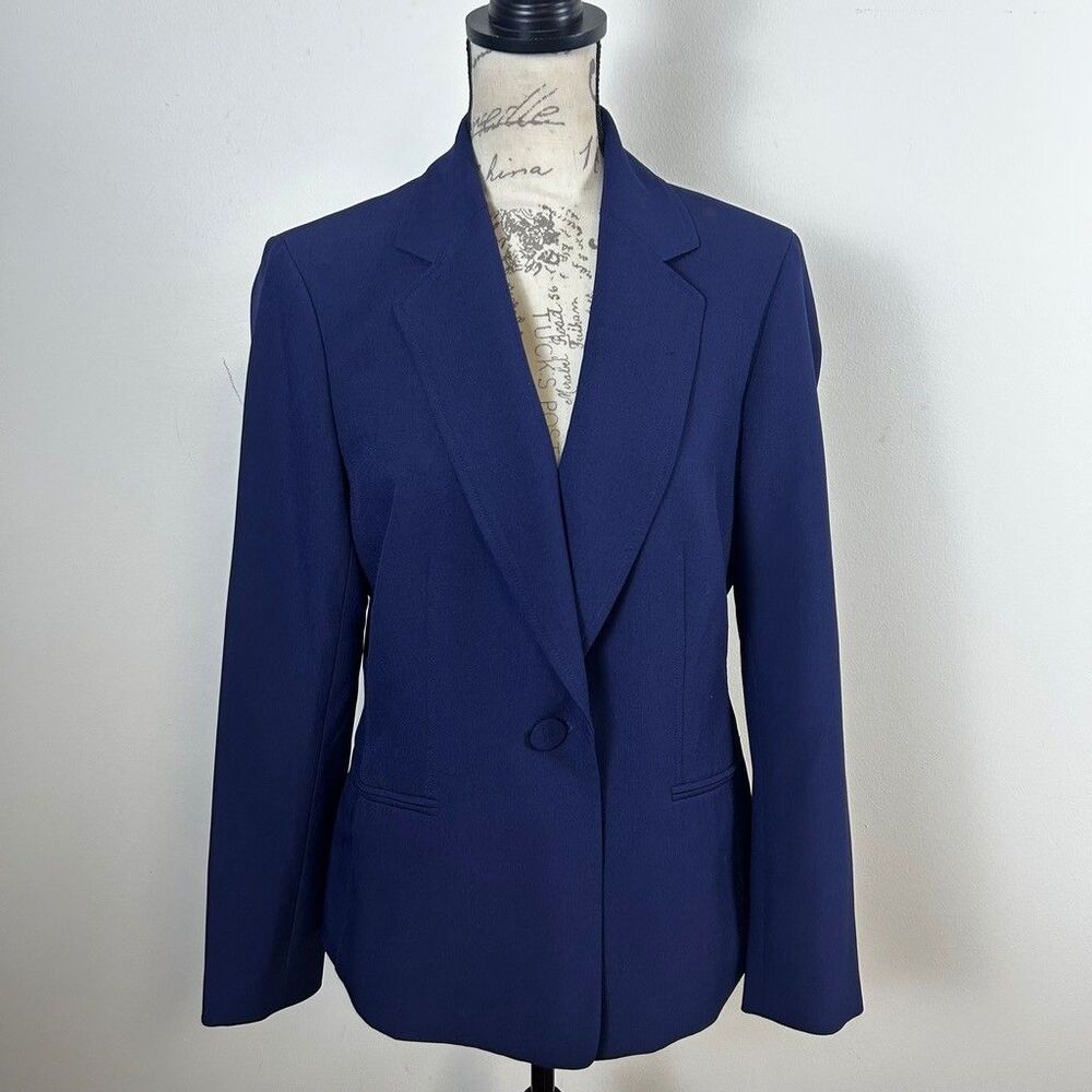 Le Suit Blazer Jacket Womens Size 10 Navy Blue Single Button Lined Workwear